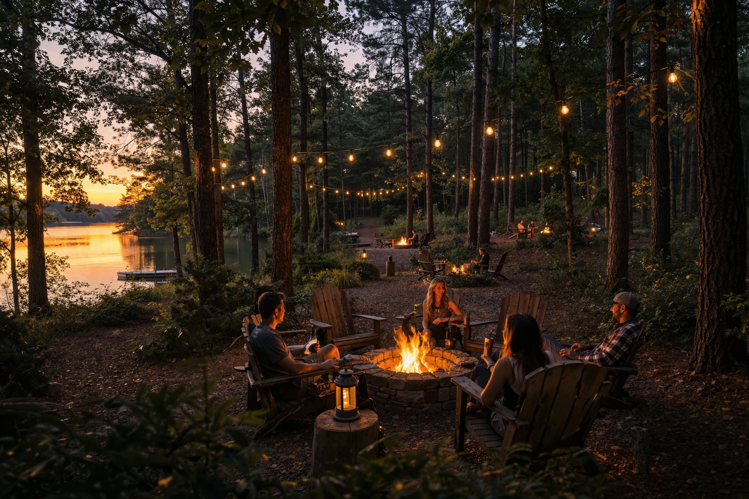 Campfire and outdoor setting at Sparks Lake Resort